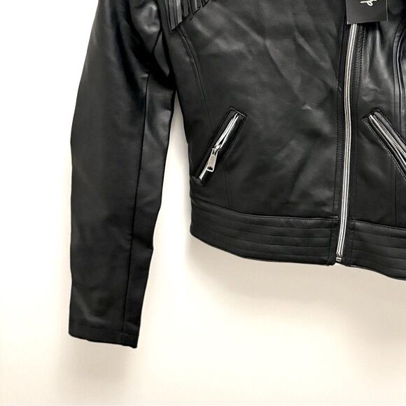 CoffeShop Juniors' Faux-Leather Fringe Moto Jacket size XS - Picture 8 of 9